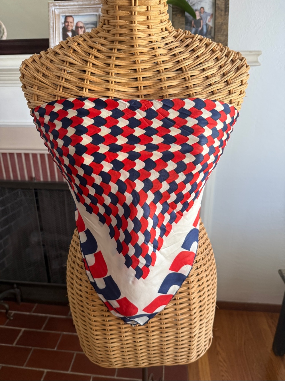 Vintage red white blue checkerboard patriotic artsy scarf